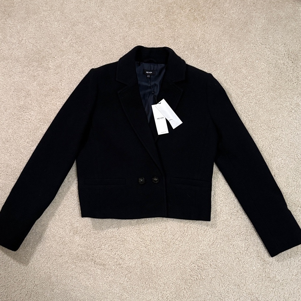 ME+EM | Short Italian Forever Wool Jacket Blazer Navy/Gold | US size 6